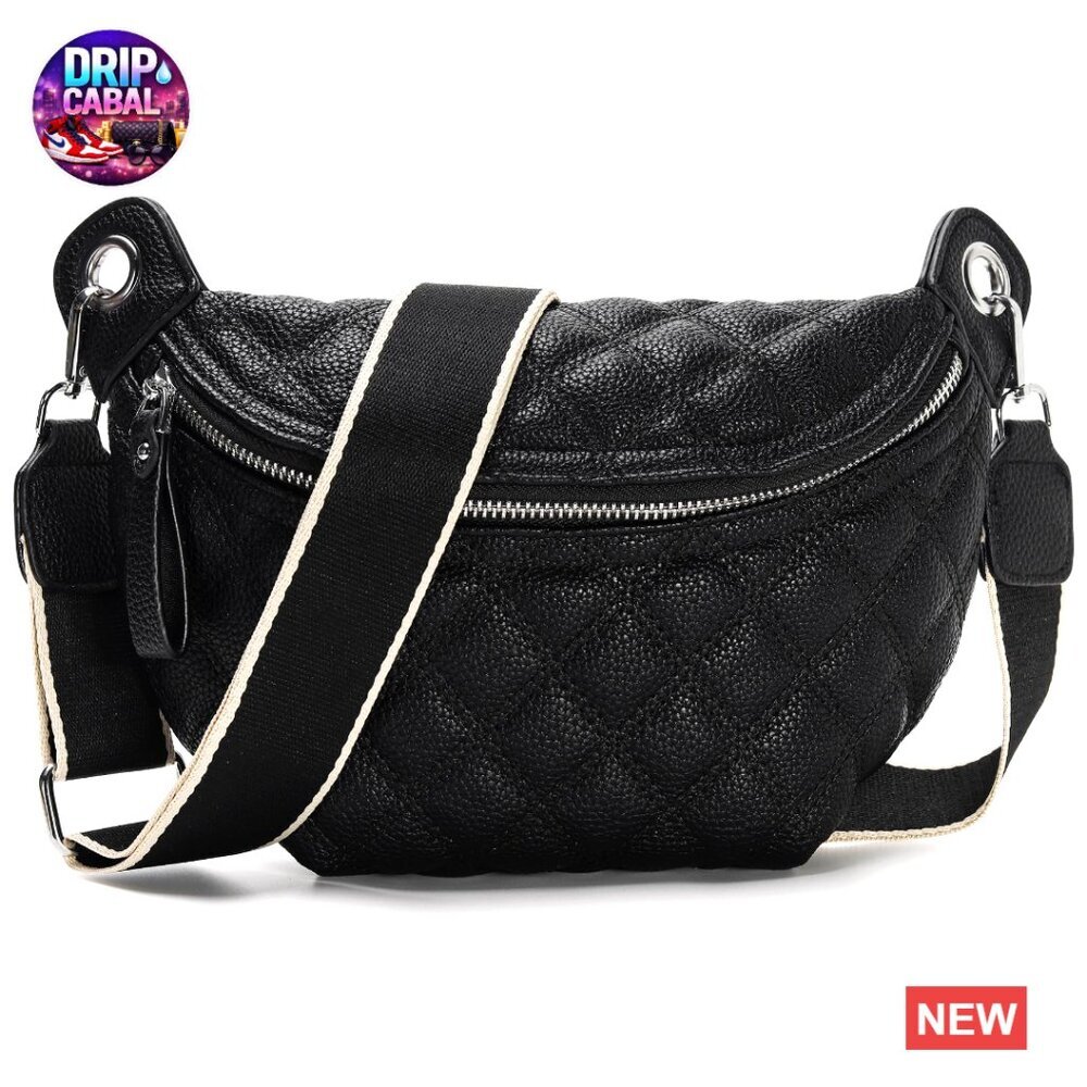 PU Leather Quilted Crossbody Waist Pack Fanny Pack Adjustable Belt